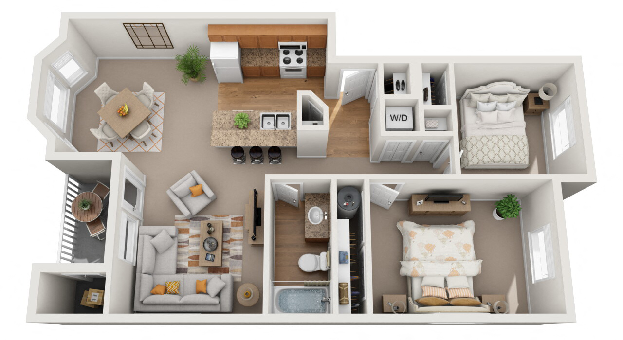 Floor plan for 2 beds, 1 bath, 1096 sqft